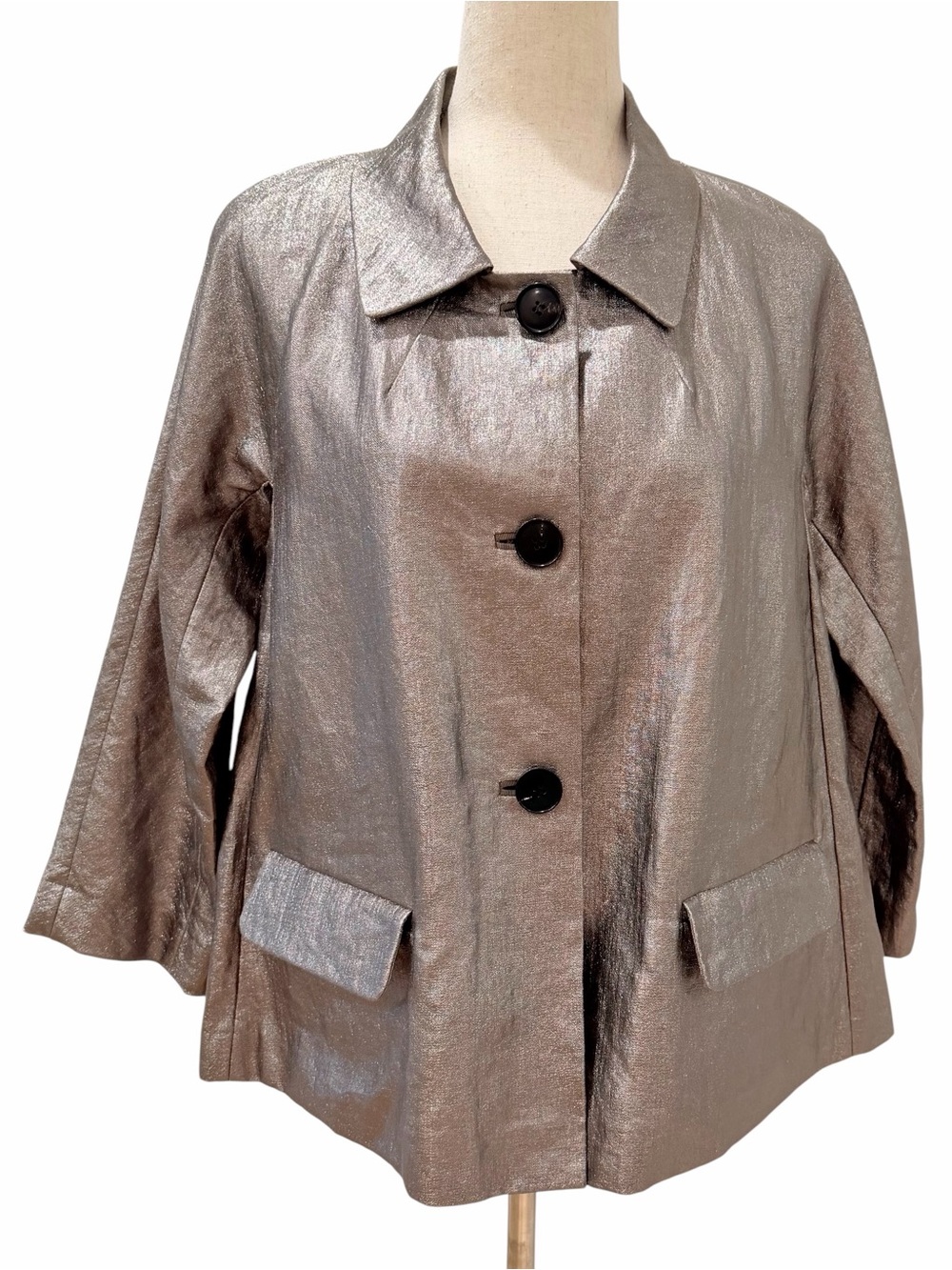 Lafayette 148 New York Metallic Pewter 100% Linen Swing Jacket Blazer Small